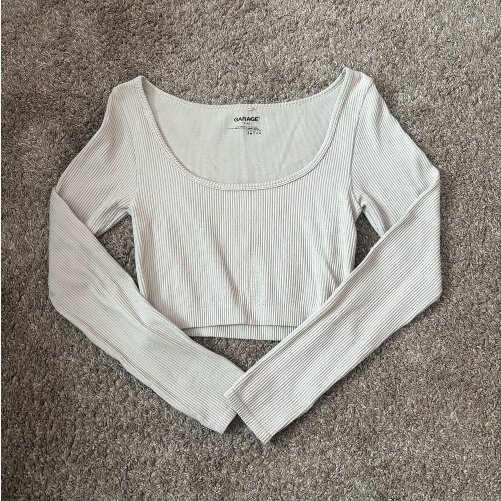 Garage Off-White Ribbed Long Sleeve Crop Top